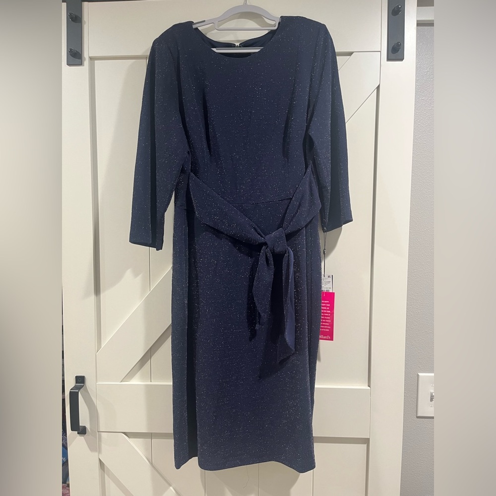 Navy Sparkle Midi Formal Dress Long Sleeve